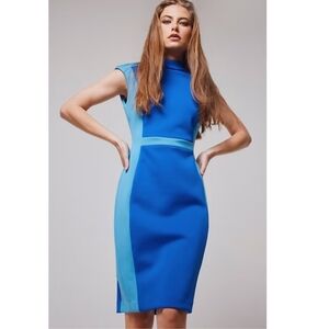 Calvin Klein Colorblock Sheath Dress In Capr/ Steel Blue Scuba Womens Size 10